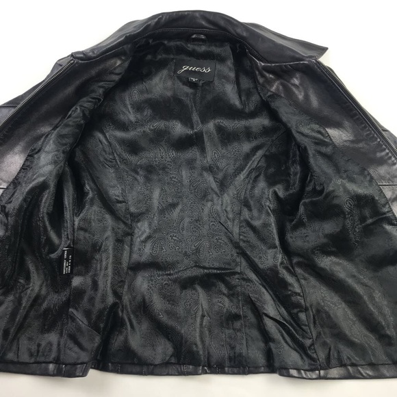 GUESS Womens Leather Jacket Black Zip Up S - Picture 6 of 6